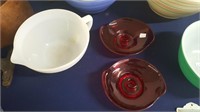 Fire King Batter Pitcher & Ruby Red candleholders