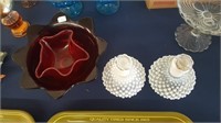 2 Honail Perfumes & Ruby Red glass dish