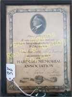 Harding Memorial Assc. Certificate