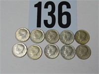 10 1966 Kennedy Half Dollars  40% Silver