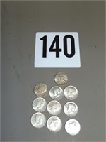 10 1964 Kennedy Half Dollars  90% Silver
