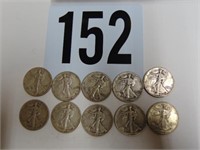 10 Walking Liberty Half Dollars