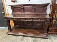 MONUMENTAL MAHOGANY CONTINENTAL  CARVED SIDEBOARD