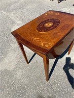 LARGE INLAID DROP LEAF TABLE, OVAL ANTIQUE;