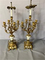 PR OF ANTIQUE FRENCH LAMPS BRONZE AND PORCELAIN