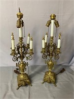 PR OF ANTIQUE BRASS FRENCH LAMPS