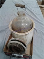 glass jug, bowl, galvanized lids
