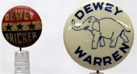 2 Dewey Pins: "DEWEY-WARREN" 1.25" dia.