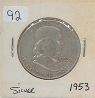 set of 3 Benjamin Franklin 1/2 dollar- 1953, 1956