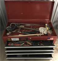 RED METAL TOOLBOX WITH CONTENTS