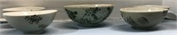5 ASSORTED GREEN HAND PAINTED RICE BOWLS