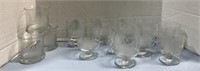13 CRYSTAL DRINK GLASSES WITH ETCHED SHIP