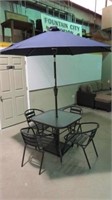 OUTDOOR PATIO TABLE W/4 CHAIRS SOLAR LIGHT UMBRELL