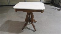 WALNUT VICTORIAN MARBLE TOP TABLE ON COASTERS