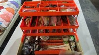FISHING TACKLE BOX W/CONTENTS, LURES, REEL