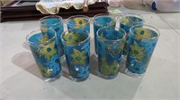 SET OF 8 WATER GLASSES, GREEN/BLUE FLORAL