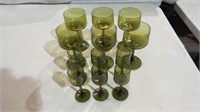 SET OF 12 GREEN STEMWARE, WINE & SHERRY GLASSES