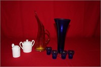 Limoges Cream & Sugar, Blue Vase & Red/Orange