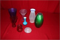 Box of Misc. Vases & Colored Pieces