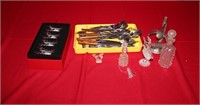 Box of Flatware, Napkin Holders and Misc Glass