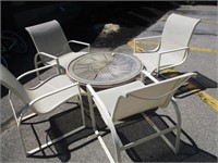 RATTAN TABLE WITH 4 SIDE PATIO CHAIRS LIKE NEW