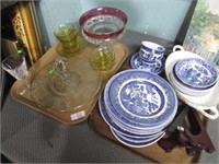 2 TRAYS BLUE WILLOW CHINA AND MORE