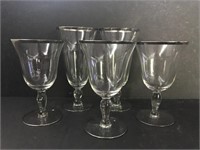 5 CRYSTAL DRINK GLASSES WITH SILVER TRIM