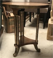 ROUND BRASS AND WOOD END TABLE