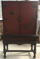 RED ORIENTAL PAINTED WOOD CABINET