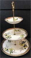 VINTAGE 3 TIERED SERVING DISH YELLOW FLOWER