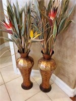 Pair Gold Metal Planter Urns