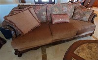 Wood Carved Rolled Arm Pillow Back Sofa
