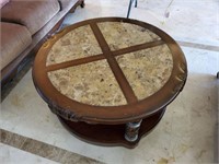 Round Wood Marble inlaid Coffee table