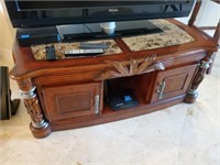 Carved Wood Double Door Marble Top Coffee Table