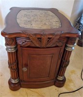 Wood Carved Lamp Table with Marble Top