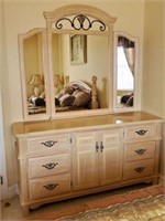 Blonde Wood Mirrored Dresser
