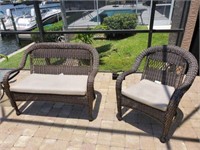 2 Piece Faux Wicker Patio Loveseat and Chair