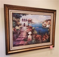 Large European Framed Art with Urn Planter/stairs