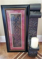 Framed Art and Wall Sconce with Candle