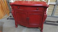 RED PAINTED ENTRY TABLE 1 DRAWER, 2 DOORS