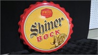 SHINER ROCK BEER TIN BOTTLE CAP SIGN, 23" DIAMETER