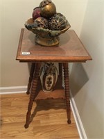 Oak Spindle leg glass top side table