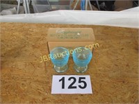 2 GLASS EGG CUPS BLUE W/BOX