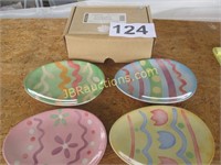 4 EASTER EGG SNACK PLATES W/BOX CHINA