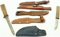 Vintage Leather Knife Sheaths & 3 Knives