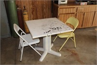 Plastic Table with 2 Metal Folding Chairs