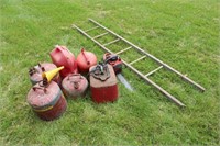 Pile: Gas Cans, Chainsaw, Wooden Ladder