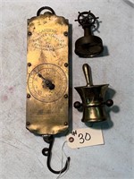 Brass Scales Mortar Pestal and Brass Lamp,