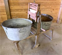 Early 2 Galvanized Tub Wash Stand,