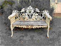 CAST IRON GARDEN BENCH WITH ORNATE DOG ENDS
